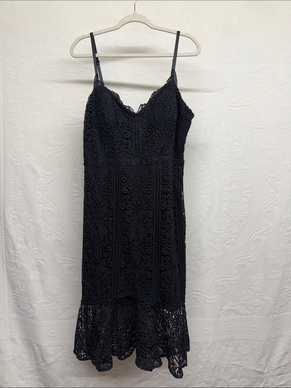 Guess Black Lace Midi Dress with Ruffle Hem